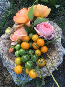 Rose granite birdbath, from Stony Creek Connecticut. The headstones of my family are all made from this unusual stone.